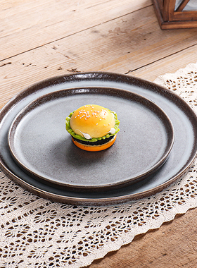 陶瓷灰色轻奢高级感西餐餐盘 牛排盘子家用菜盘点心盘西餐盘商用