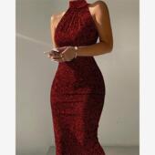 Dress弹力银线无袖 High 紧身裙 Glitter Bodycon Neck Sleeveless