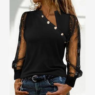 Sheer Glitter 上衣 Top Long Sleeve Mesh 网纱拼接长袖