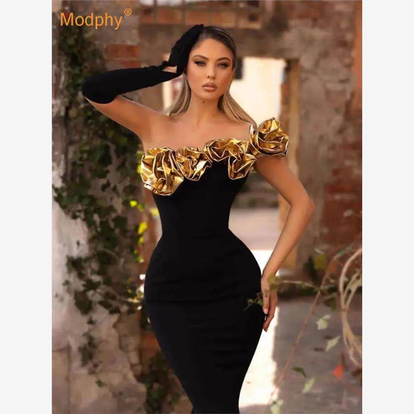 Flower Diagonal  Maxi Bandage Dress Evening Party Dress