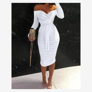 Bodycon Off Belted Ruched Dress露肩绑带紧身连衣裙 Shoulder