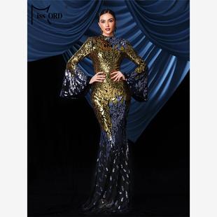 Backless Sequin Mermaid Evening Gown Occasion Luxury Dress