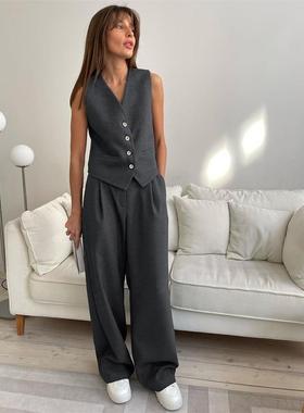 极简风灰色无袖马甲背心套装 Minimalist Sleeveless Vest Set