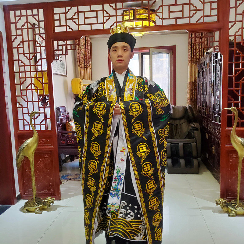 黑色仙鹤法衣云鹤衣道服道衣道装金线刺绣高功绛衣汉服古装