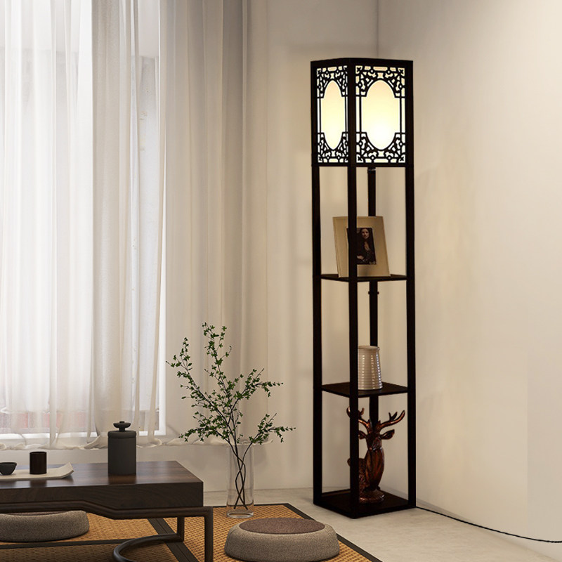 新中式落地灯置物架立式覆古国禅意风客厅彷古边几沙发旁实木黑色