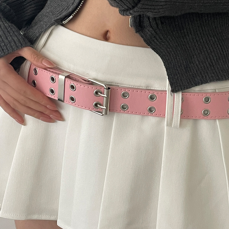 韩系辣妹甜酷双排孔腰带