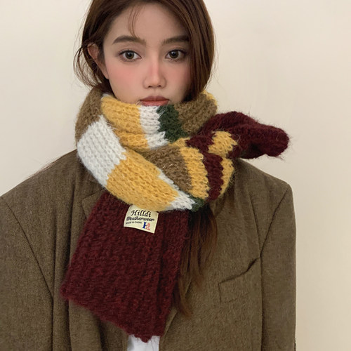 秋冬韩版女条纹围巾保暖