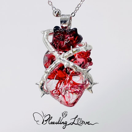 BLEEDING LOVE原创设计荆棘王冠双色心脏吊坠手工艺术银饰锁骨链