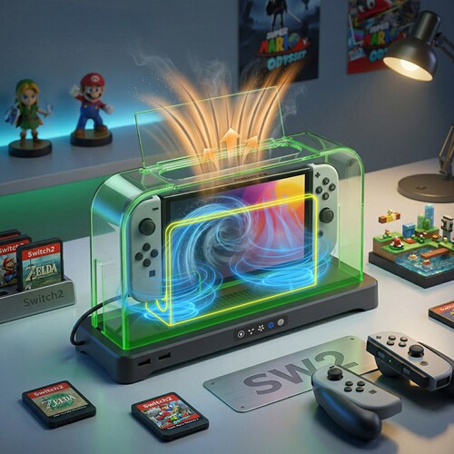 Switch2/Switch主机底座散热风扇NS OLED通用透明保护防尘盖套装