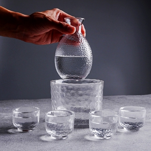 和风加厚锤目纹玻璃温酒器酒具套装 日式 清酒壶冰酒器小冰桶玻璃罐