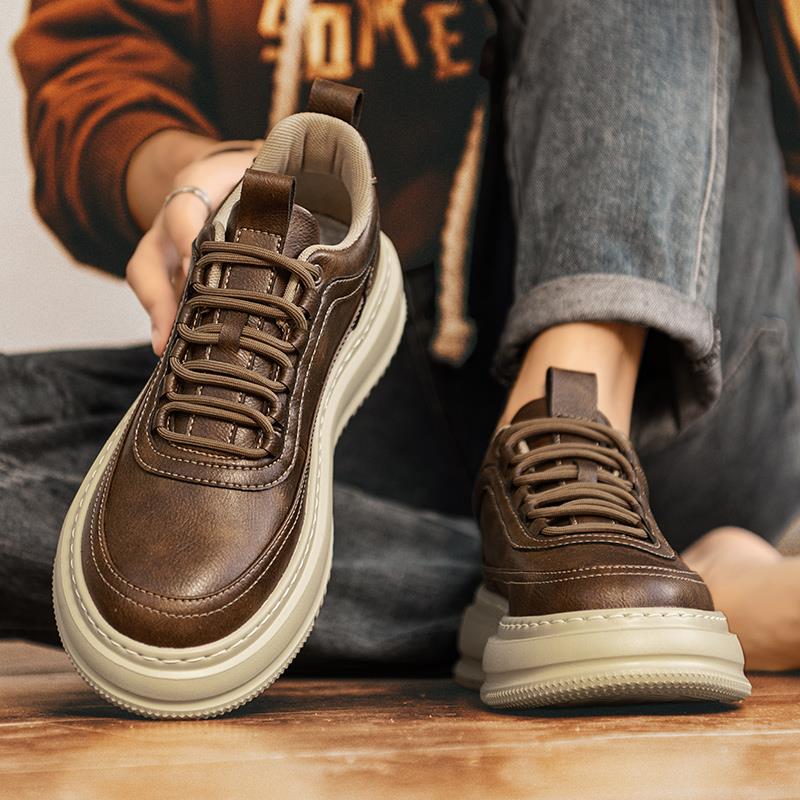 潮牌板鞋2025秋冬季新款时尚防滑高级休闲皮鞋厚底耐磨轻便工装鞋