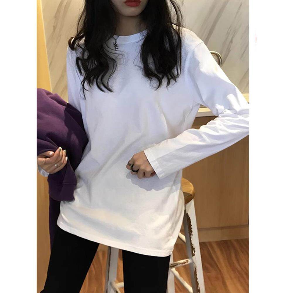 长袖t恤女春秋2025新款时尚叠穿韩版纯棉宽松中长内搭打底衫上衣