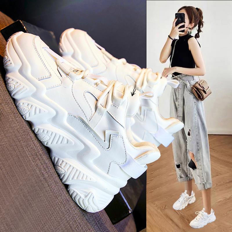 真皮内增高老爹鞋女2024春季新款韩版百搭厚底休闲透气跑步运动鞋