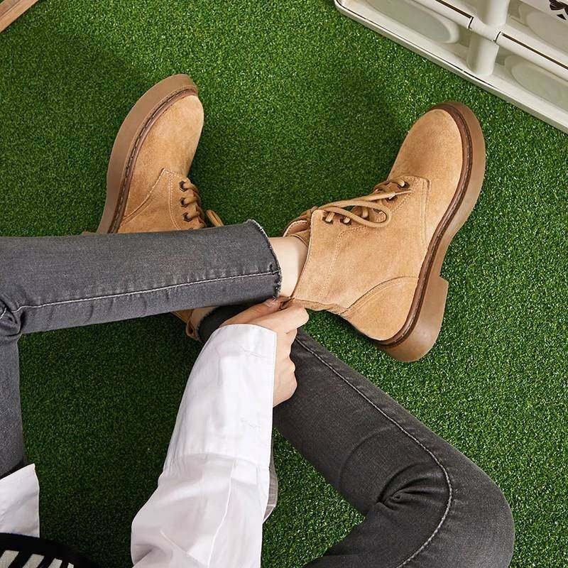 英伦风卡其色真皮马丁靴女2025年秋冬季新款短靴磨砂女款靴子鞋靴