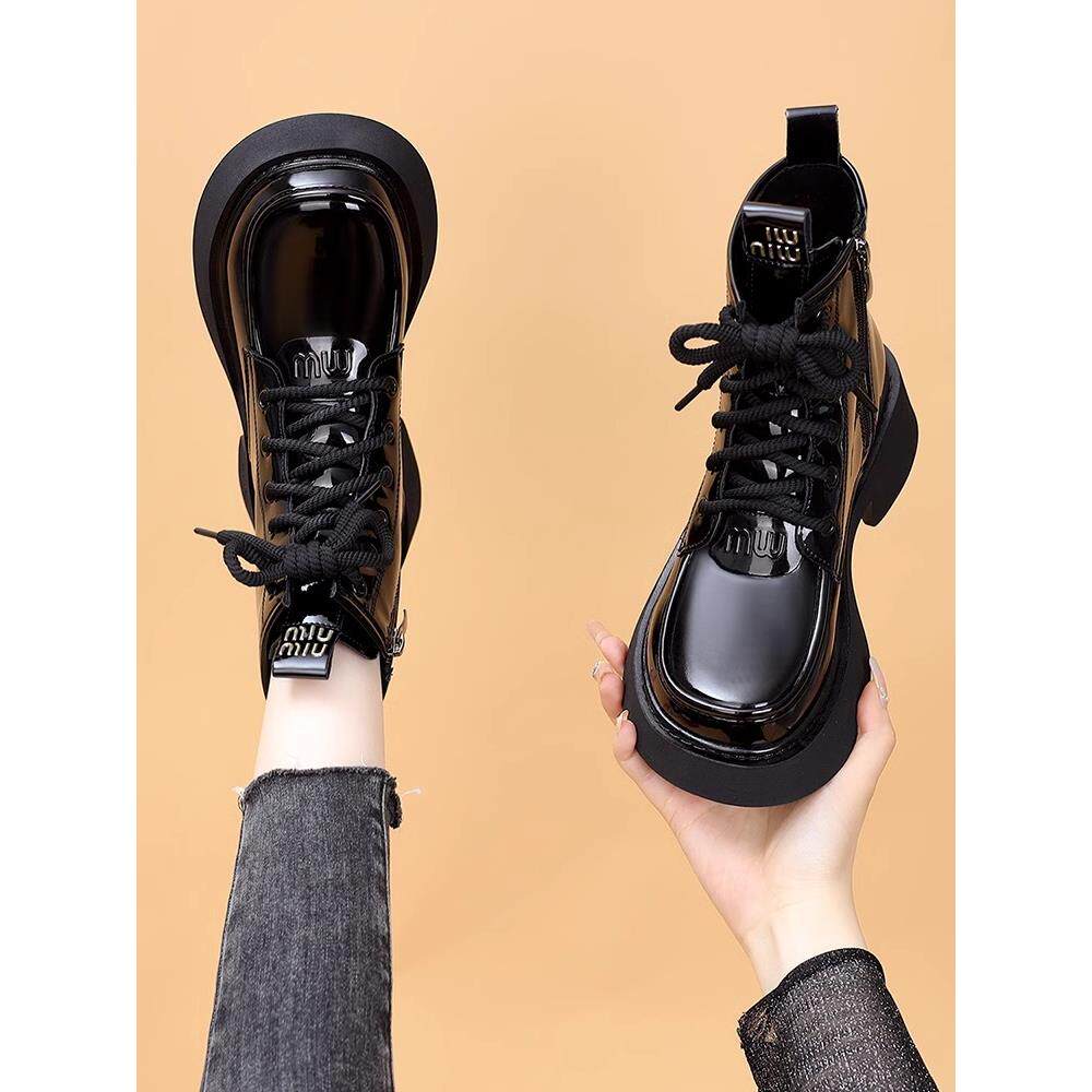 真皮厚底马丁靴女英伦风2025秋冬新款时尚单靴网红百搭炸街小短靴