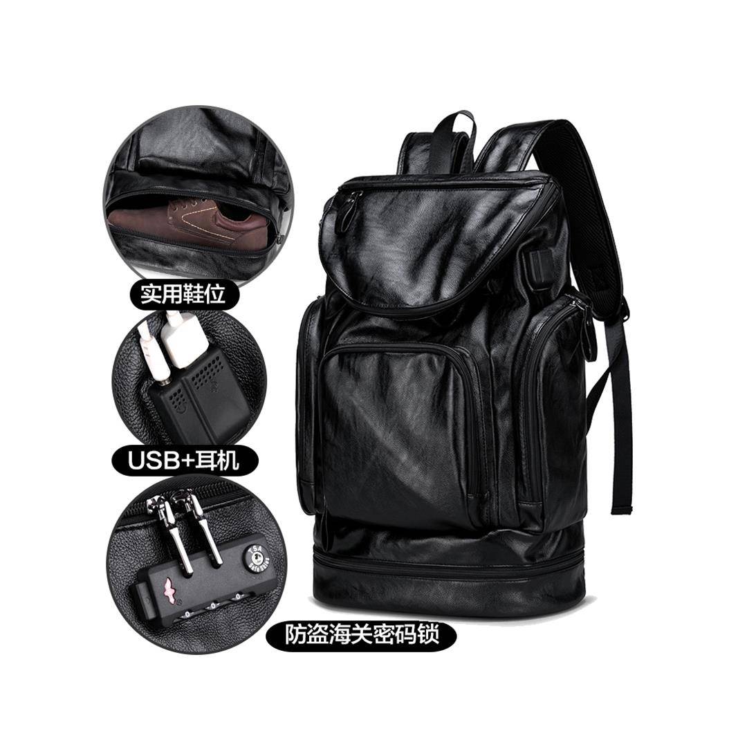 新款真皮大容量双肩包男士旅游密码锁干湿分离商务短途旅行背包潮