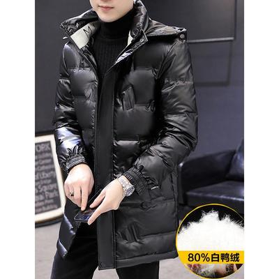 羽绒服男中长款2024新款冬季休闲亮面轻薄白鸭绒大码冬装连帽外套