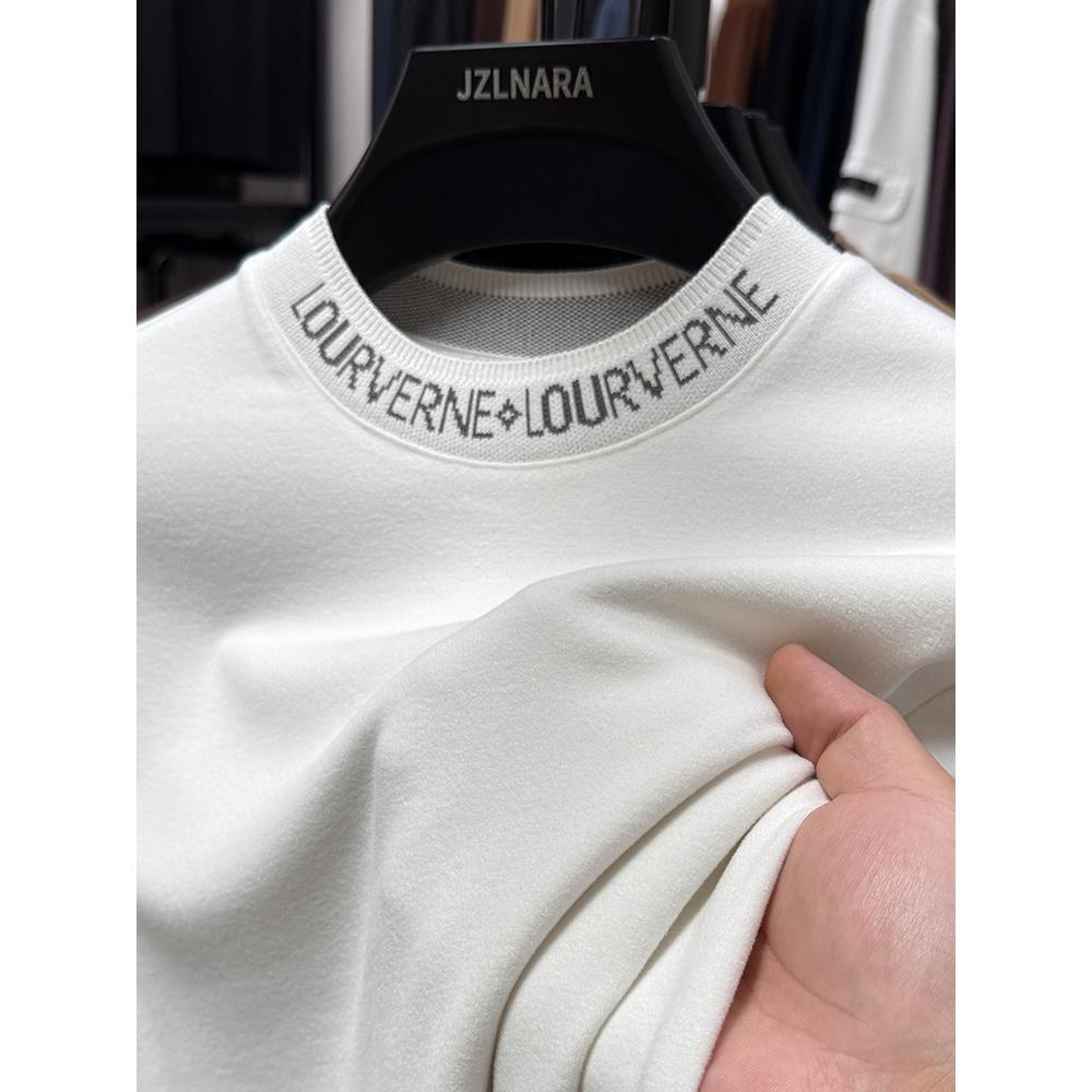 双面德绒半高领打底衫男士2025秋冬季保暖休闲加厚刺绣长袖t恤男