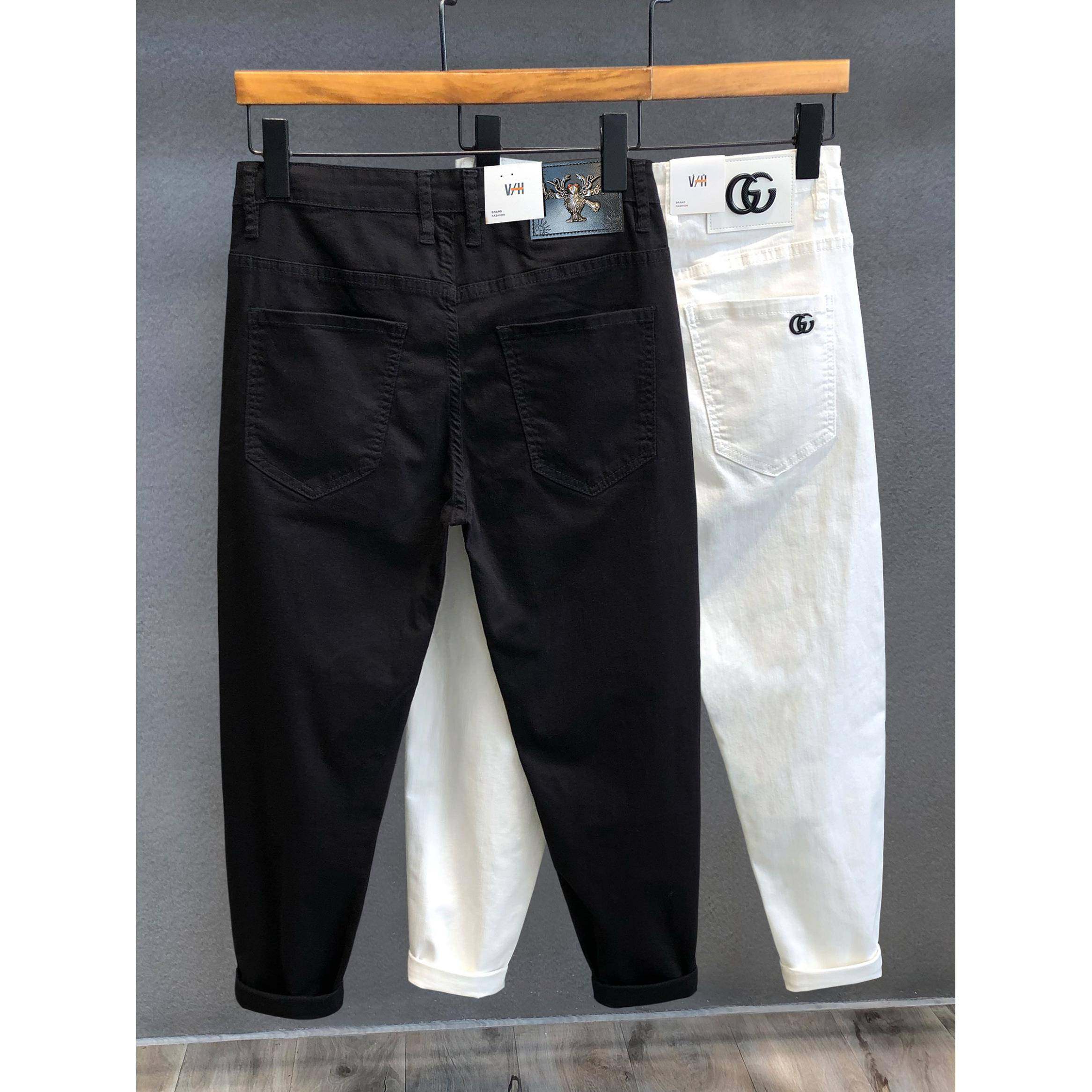 香港IT代购潮牌百搭白黑色牛仔裤男士修身小脚九分裤男秋季休闲裤