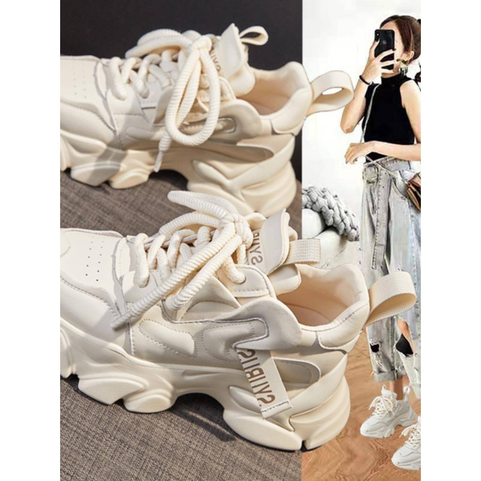 香港真皮老爹鞋女2025秋季流行新款爆款松糕厚底小个子运动休闲鞋