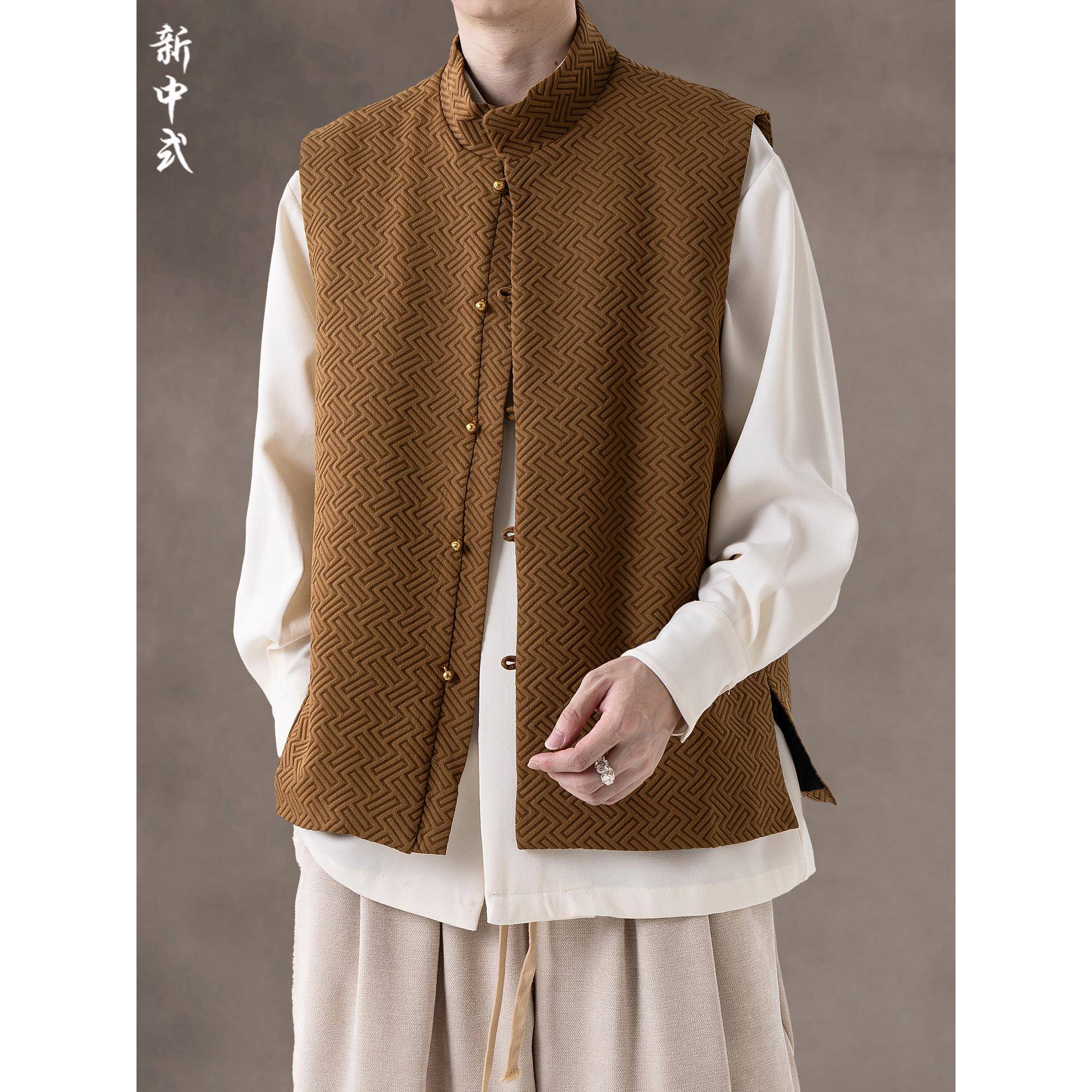 Home Daily~新中式春秋休闲覆古唐装马甲外套中国风宽松大码夹克