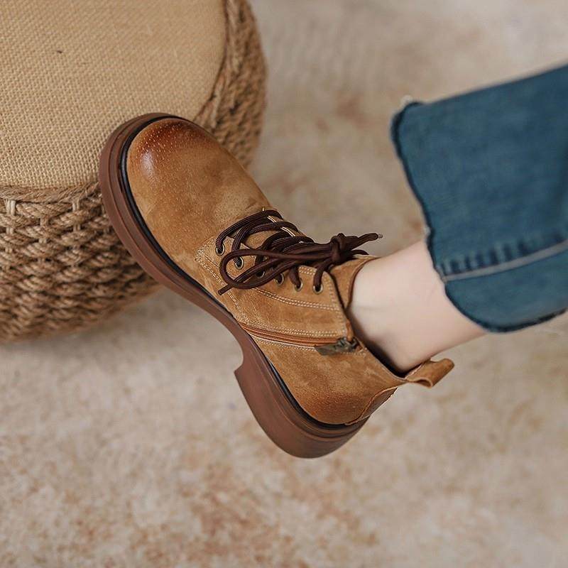 覆古真皮马丁靴女2025年秋冬季新款靴美拉德厚底短靴子机车大黄靴