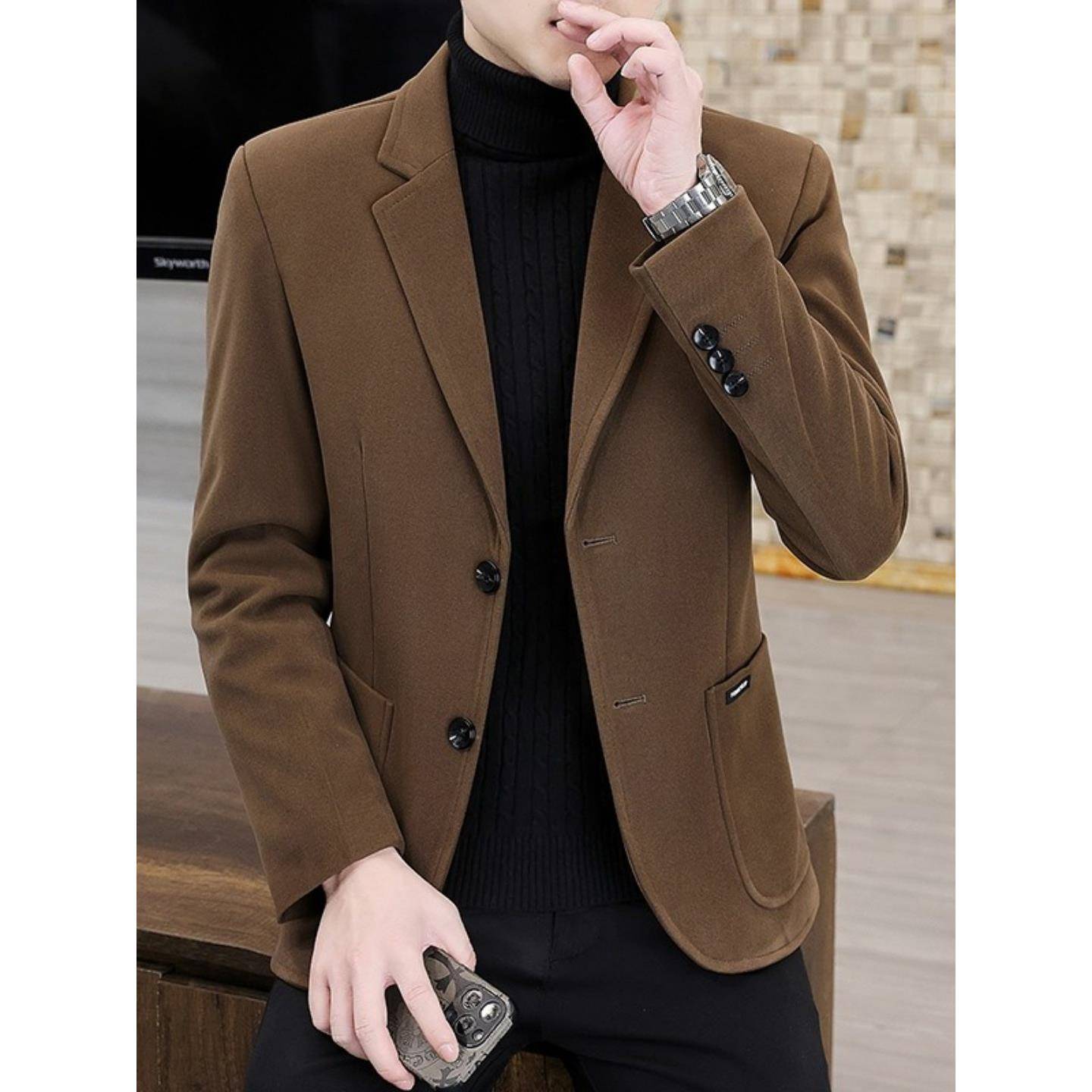 高端休闲西装外套男春秋季新款潮流韩版修身男士简约纯色百搭西服