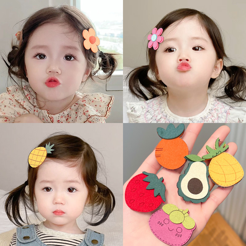 2025新款菠萝花朵甜美女童碎发整理神器发饰魔术贴发夹头饰贴碎发