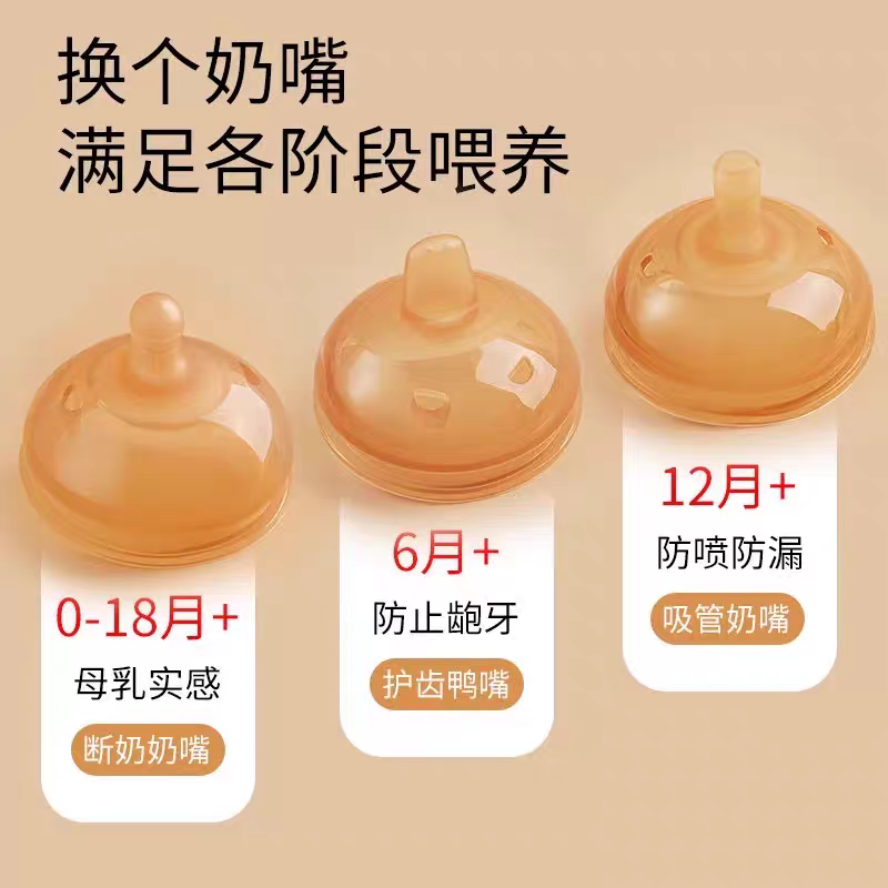 通用7cm广口径奶瓶配件纳米银食品级硅胶奶嘴吸管嘴直饮嘴鸭嘴