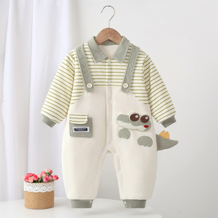 婴儿衣服纯棉保暖连体衣秋冬装 夹棉80克加厚哈衣爬服出生幼儿宝宝