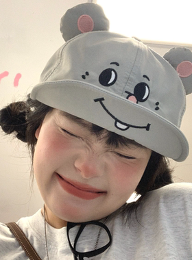 瑞同学原创！灰耗子大老鼠耳朵翻檐鸭舌帽春夏搞怪卡通透气棒球帽