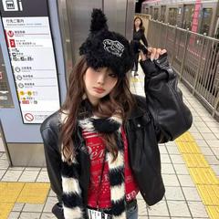 暴走日记~Y3K别碰我辣妹兔耳朵棒球帽女冬季保暖亚比设计毛绒帽子