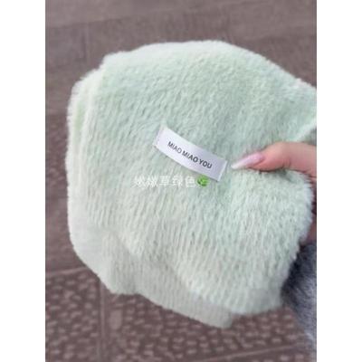 嫩嫩草绿色水貂绒围巾软糯清新女