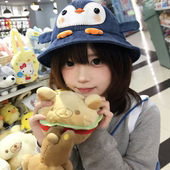 原创款 日系小手掌企鹅牛仔渔夫帽女生可爱春夏遮阳显脸小盆帽甜妹