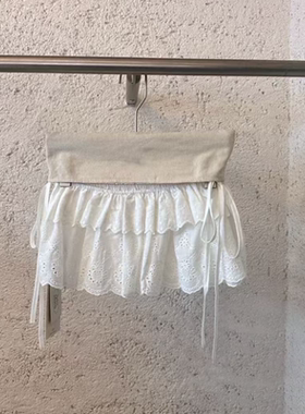 白色蕾丝屁帘韩国2025女春季新款松紧双层刺绣花边叠遮胯迷你裙帘