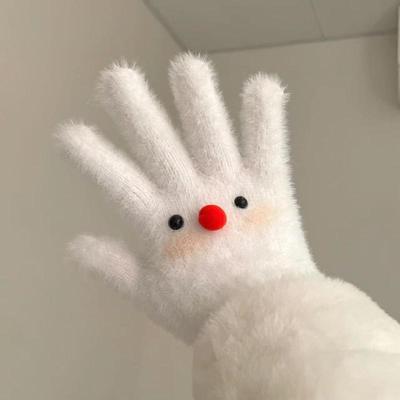 害羞雪人腮红萌系毛绒手套少女心