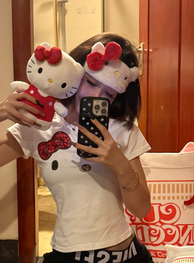 软萌出圈~卡通可爱Hello Kitty蝴蝶结发带女洗日常脸敷面膜 头箍