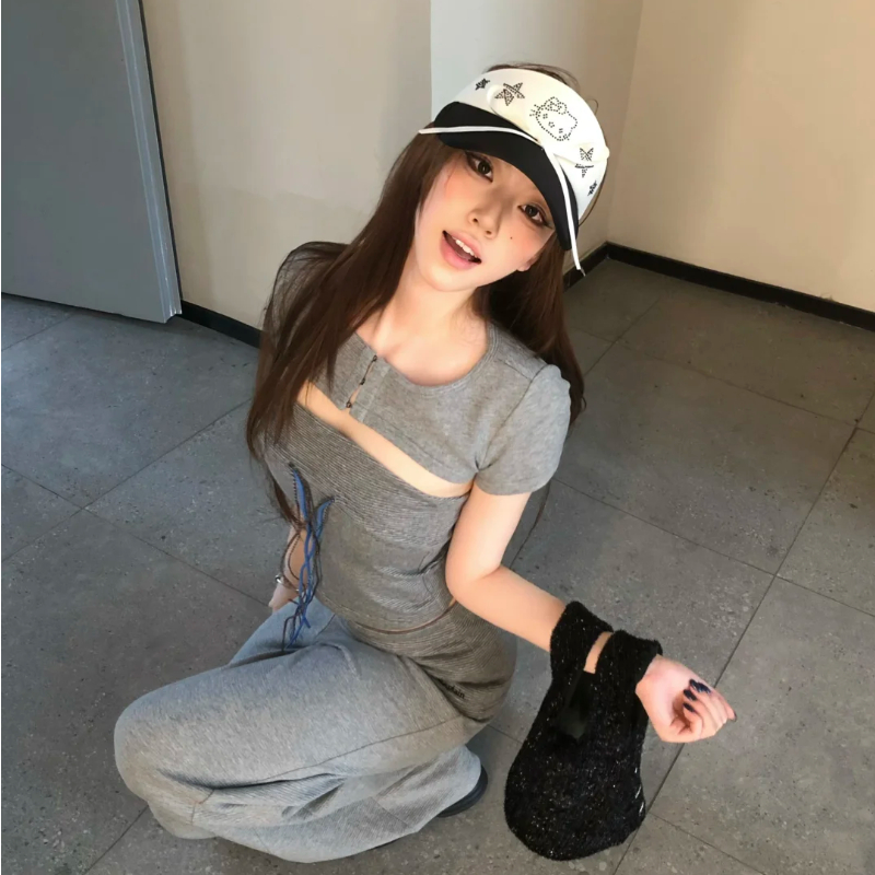 韩女同款 get~蝴蝶结点钻KT猫空顶帽女2025新款户外防晒遮阳帽子