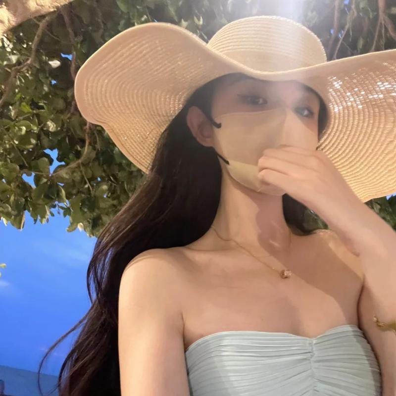 知性姐感度假风大帽檐法式织带草帽女夏季海边旅游户外防晒遮阳帽