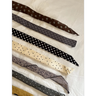 韩系波点细窄长条丝巾女春夏新款装饰领巾飘带绑包包小丝带长腰带