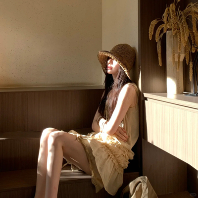 出口日单！高品质2025新款渔夫帽夏季镂空遮阳编织草帽显脸小帽子