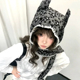 韩代同款 星星条纹恶魔角护耳帽女秋冬季 帽围一体保暖百搭套头帽