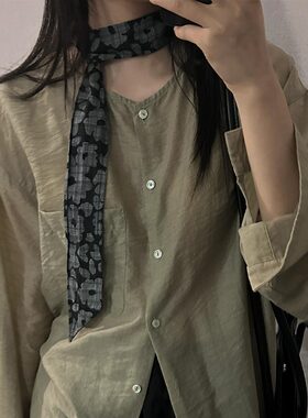韩国高端定制！黑色花朵小丝巾窄
