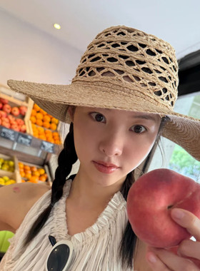 超韩~复古镂空编织拉菲草草帽女夏季旅游度假时尚百搭防晒遮阳帽