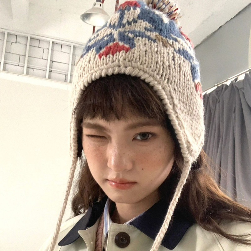 极简手工勾花针织毛线帽子保暖厚