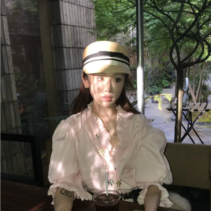 【日系细麦秆】2026夏新款小香风蝴蝶结马术帽子夏季防晒遮阳草帽