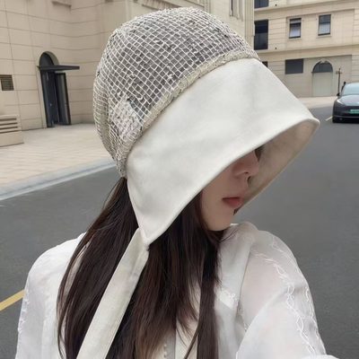 设计师款环绕式拼接灯罩帽子遮阳女夏季2026新款可折叠加深防晒帽