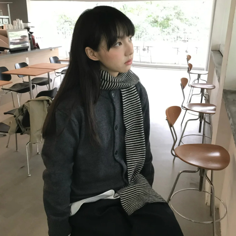 高级氛围感~极简风经典黑白条纹围巾女2025新款秋冬保暖针织围脖