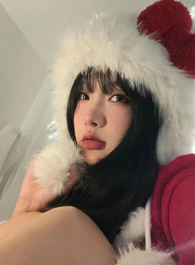 kitty帽红蝴蝶结毛绒猫耳西瓜帽