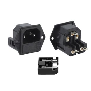 AC插座三芯品字座二合一双保险丝管带耳朵固定螺丝孔交流电源插座